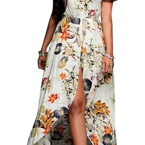 Off Shoulder Floral Rayon Party Split Maxi Romper